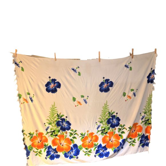 Women's Beach Vacation Hawaii Cover Up Sarong Wrap Floral Print White Blue Red - Picture 9 of 10